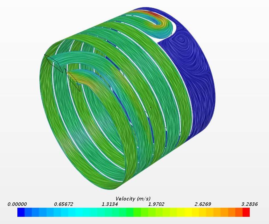 Figure 4: Flow simulation of the cooling jacket